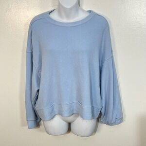 Bucket List French Terry Oversized Cornflower Blue Top Size Medium
